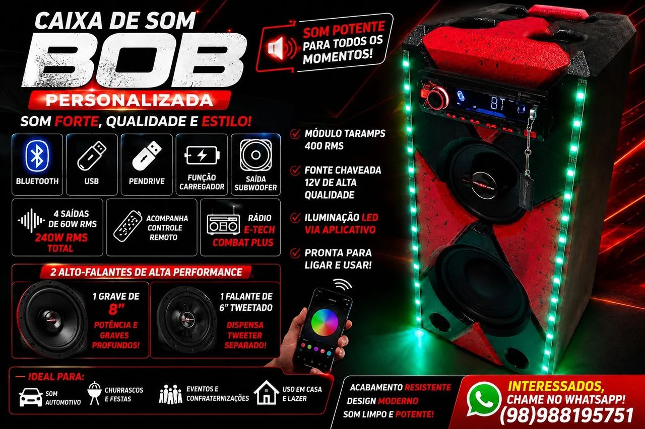 Caixa de Som Bob Personalizada - Som Forte e de Qualidade!