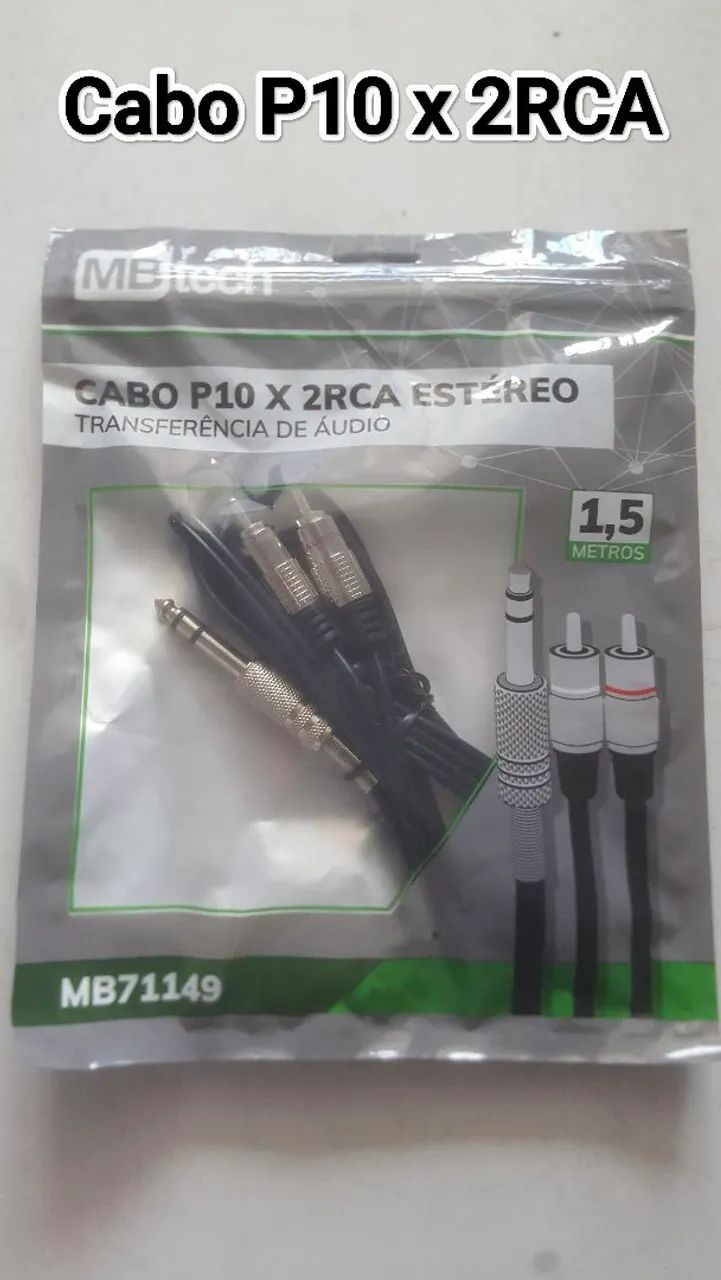 Cabo P10 x 2Rca MBtech Estéreo Transferência de Áudio 1,5m Novo