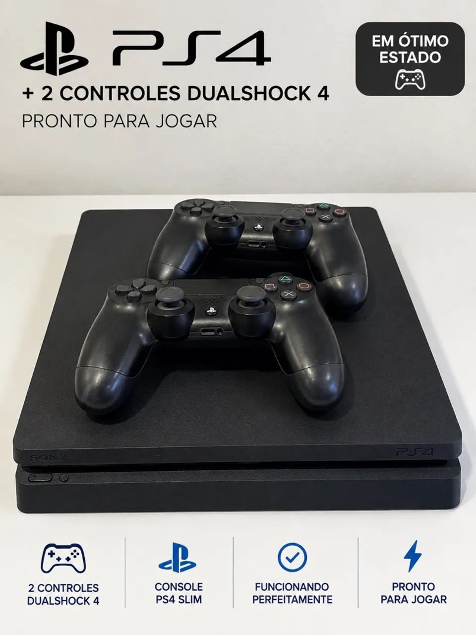 PS4 Slim + 2 Controles DualShock 4 ? Ótimo Estado
