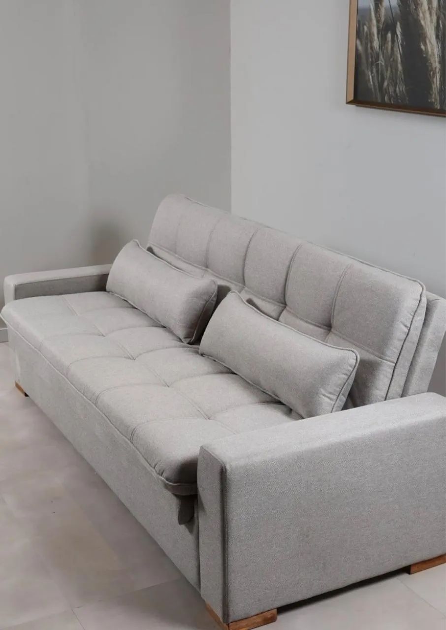 Sofá Cama Retrátil / Reclinável em linho Cinza - Excelente Estado - Foto 5