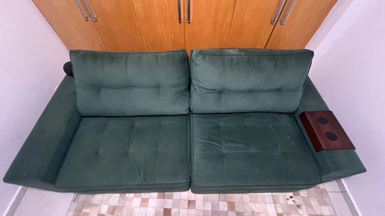 Sofá retrátil e reclinável 2,5m verde escuro  - Foto 4