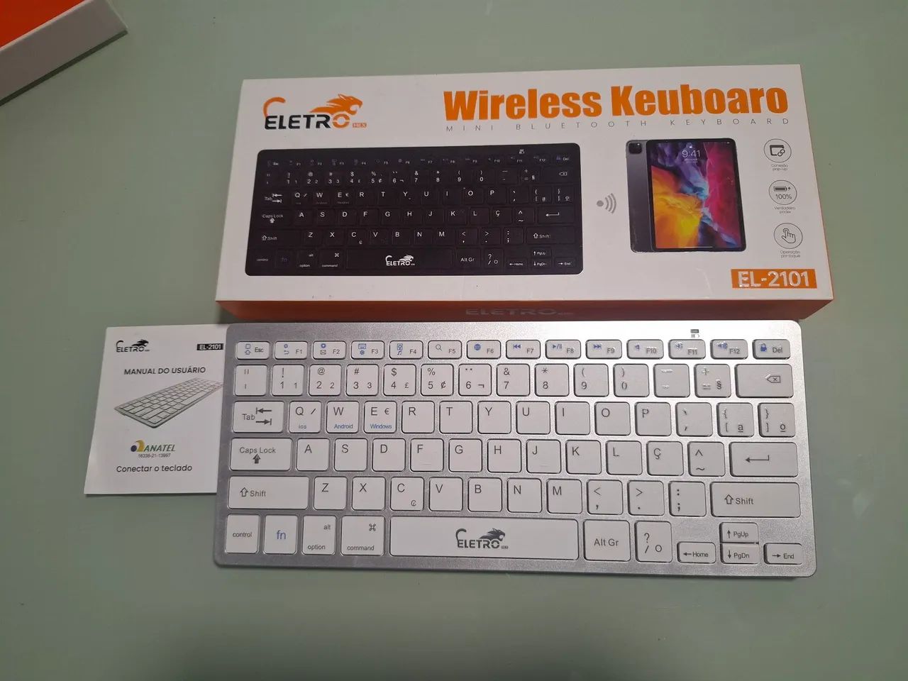 Mini Teclado Sem Fio Bluetooth EL-2101 (Recarregável / ABNT2 com Ç) - Completo na Caixa