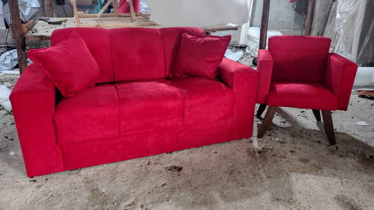 Sofá 3 lugares 1.60m Suede + 1 poltrona ambos várias cores e com frete incluso  - Foto 5