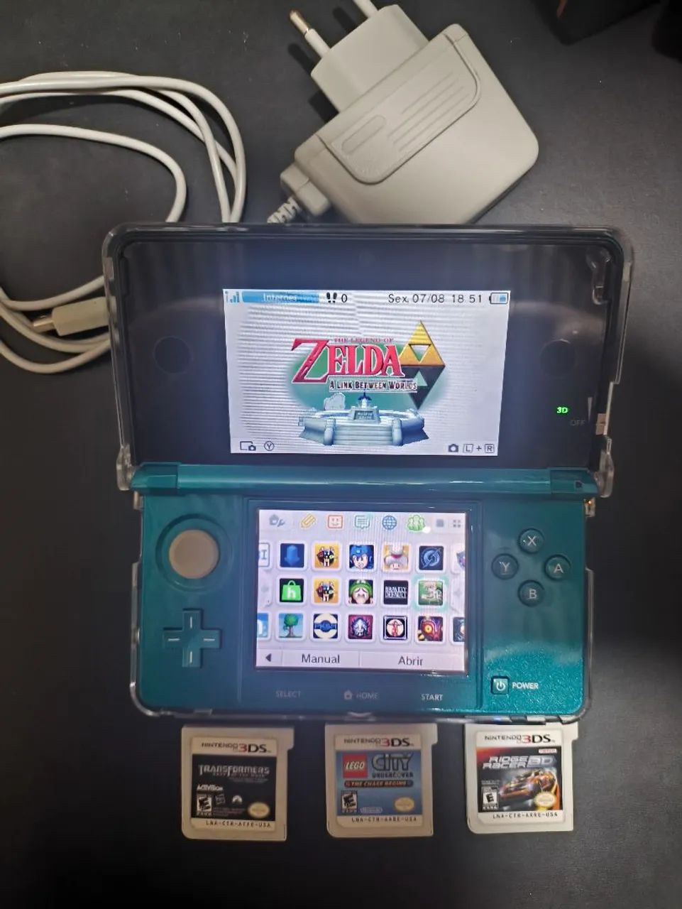 Nintendo 3DS Desbloqueado + sd 128gb + 3 jogos