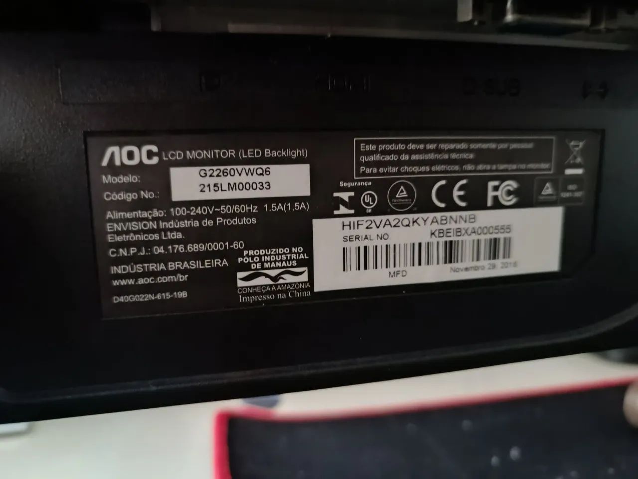 Monitor Gamer AOC 75Hz 1ms Full HD 21,5? Muito Conservado Barato - Foto 4