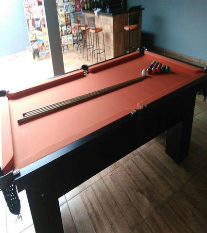 Mesa de Sinuca e Bilhar Cor Preta Tecido Laranja Mod. GEVV0452