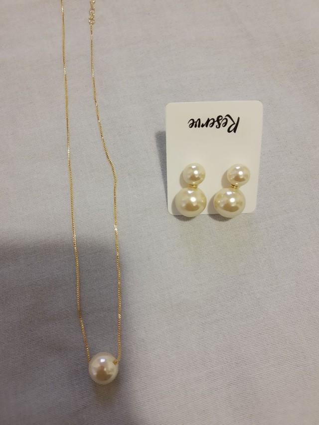 Conjunto pérola ouro 18 k 