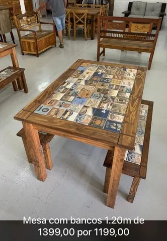Mesa gourmet 120x80 com 2 bancos, pronta entrega