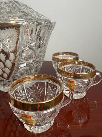 Antiga e bela poncheira com 6 canecas em cristal Bleikristall  - Foto 3