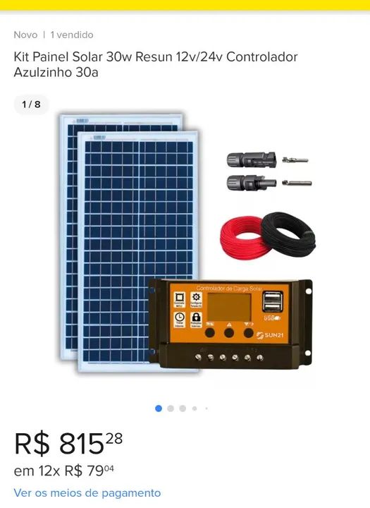 Kit Painel Solar 30w Resun 12/24V Controlador 30a65163261869314125