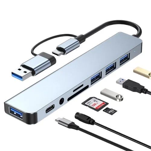 Hub USB-C para Laptop/Notebook - 8 em 1 ( Leitor de Cartões, USB)