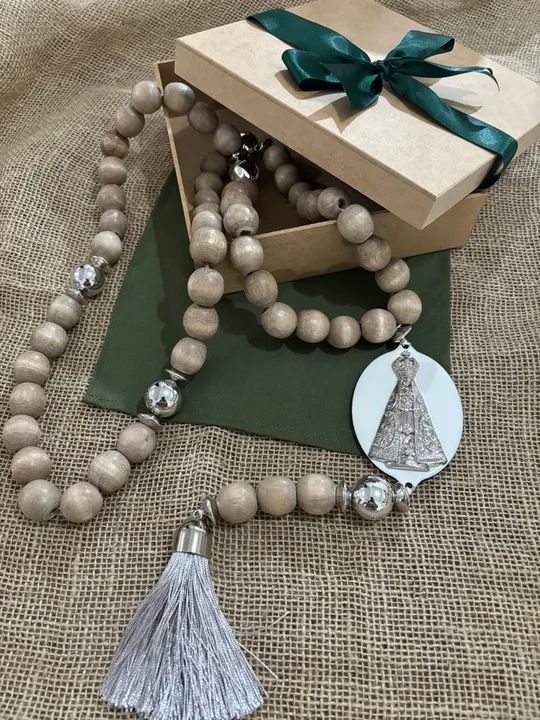 Terço de Mesa - TM 75 - decoração para casa - bolas madeira - religião católica - Foto 6