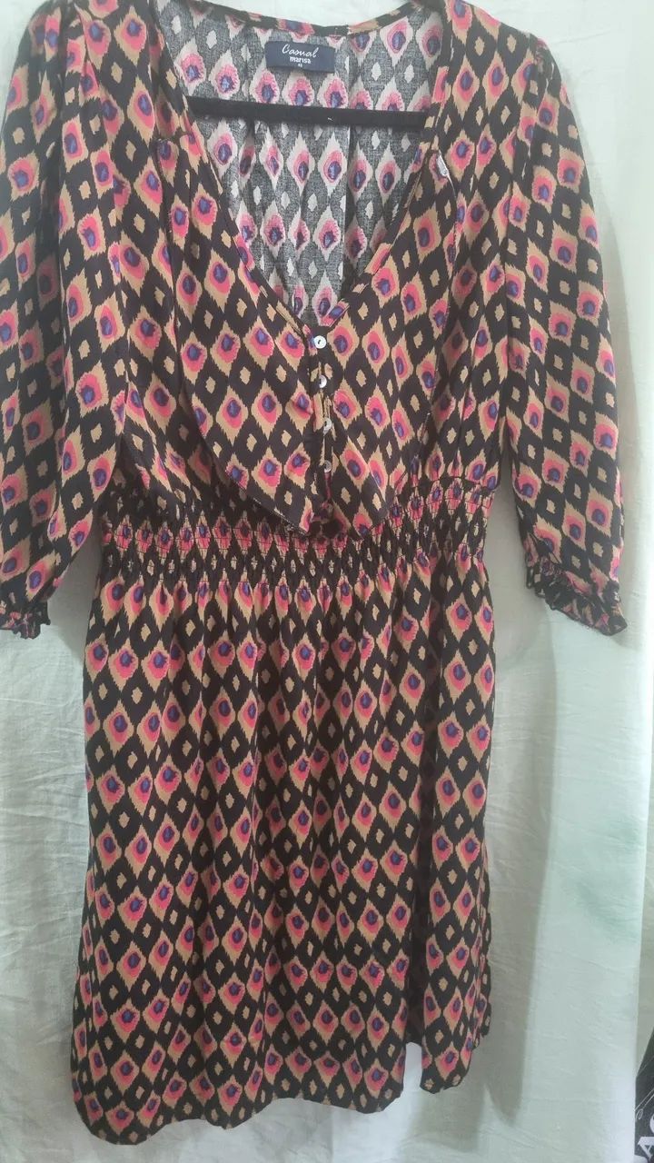 Vestido Estampado de viscose  decote V  - Foto 4