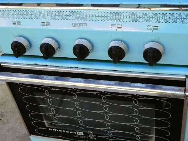 Antigo fogão Brastemp em ferro na cor azul turquesa anos 70 *Descrição - Foto 3