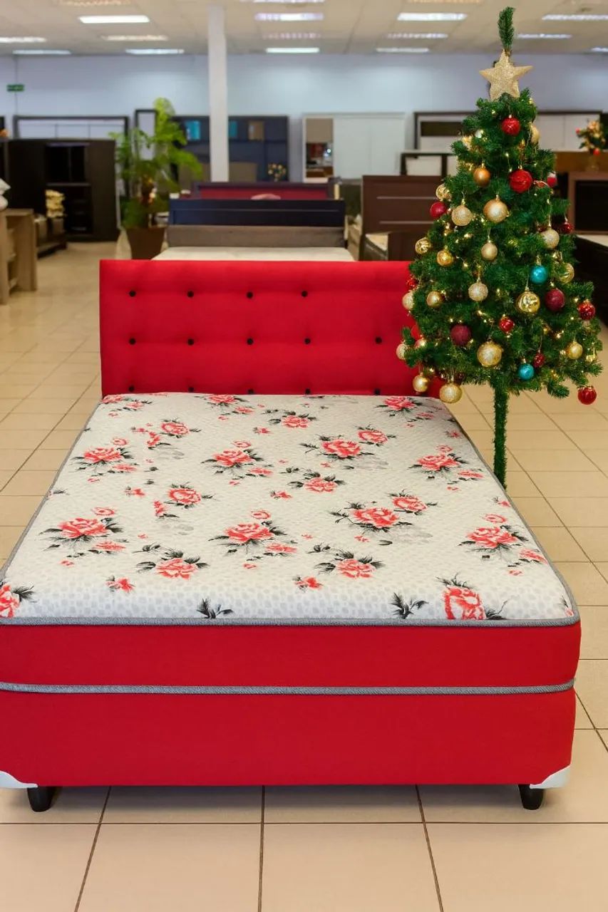 Cama de casal box vermelha De espuma*"