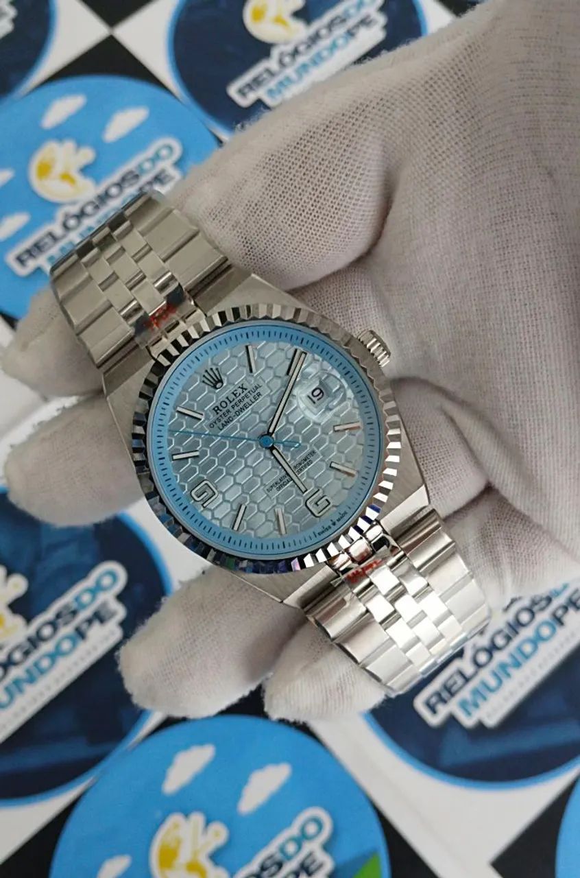 RELOGIO ROLEX LAND DWILLER ICE BLUE AUTOMÁTICO FUNDO BRANCO - Foto 2