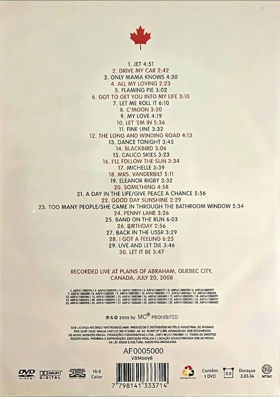 DVD Paul McCartney - Live in Canada - 2008 - Foto 2
