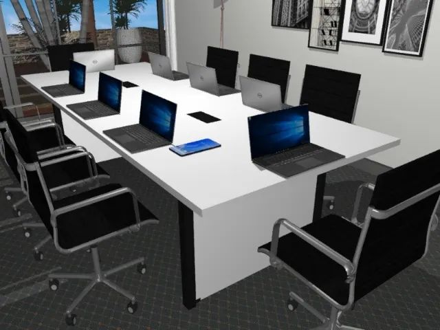 Mesa de Reunião Delluxe Wood: 8 Tomadas: L220cm x L120cm x A74cm.