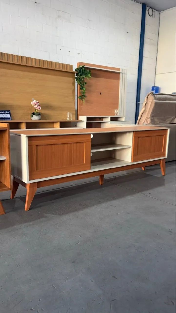 Retro TV Stand with Sliding Doors - Modern Design