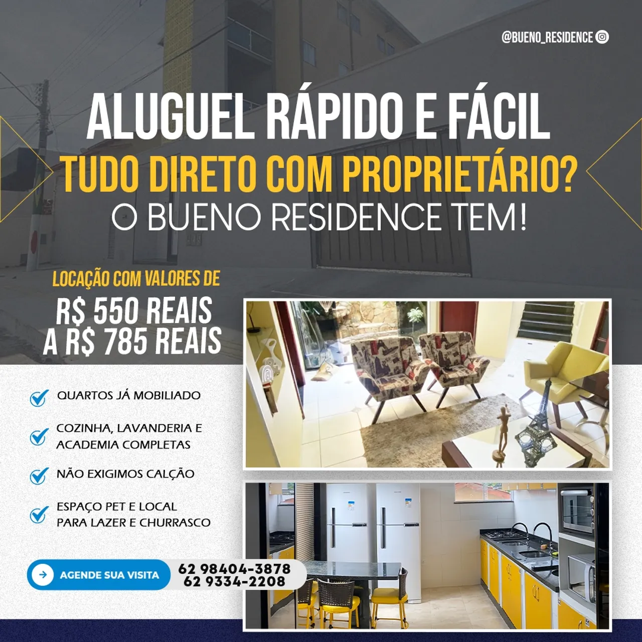 Aluguel com mobília inclusa no valor, não pedimos avalista, não cobramos água ou luz