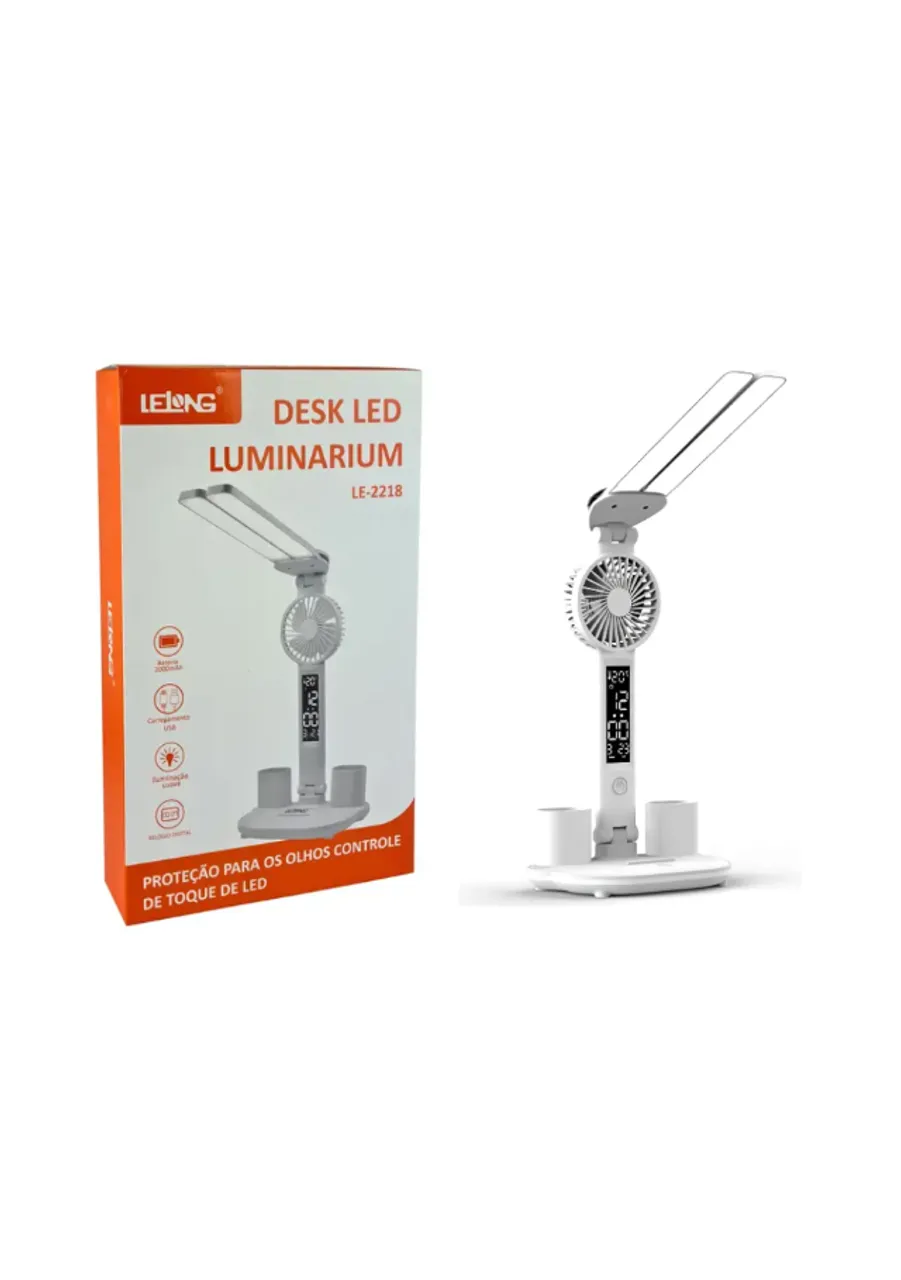 LUMINARIA VENTILADOR RELOGIO DIGITAL RECARREGAVEL LELONG LE-2218