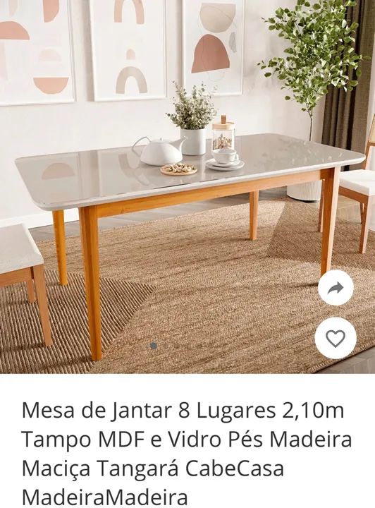 Mesa de Jantar 8 Lugares 2,10m Tampo MDF e Vidro