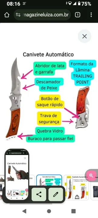 Canivete Automático para Acampamento