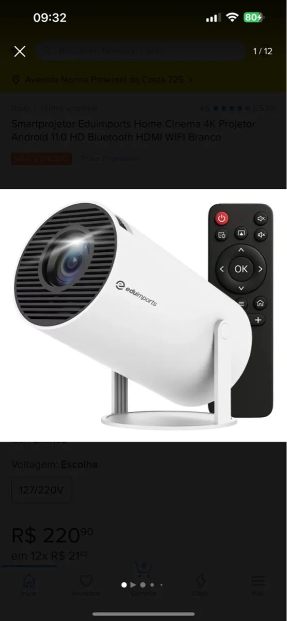 Smartprojetor Eduimports Home Cinema 4K Android