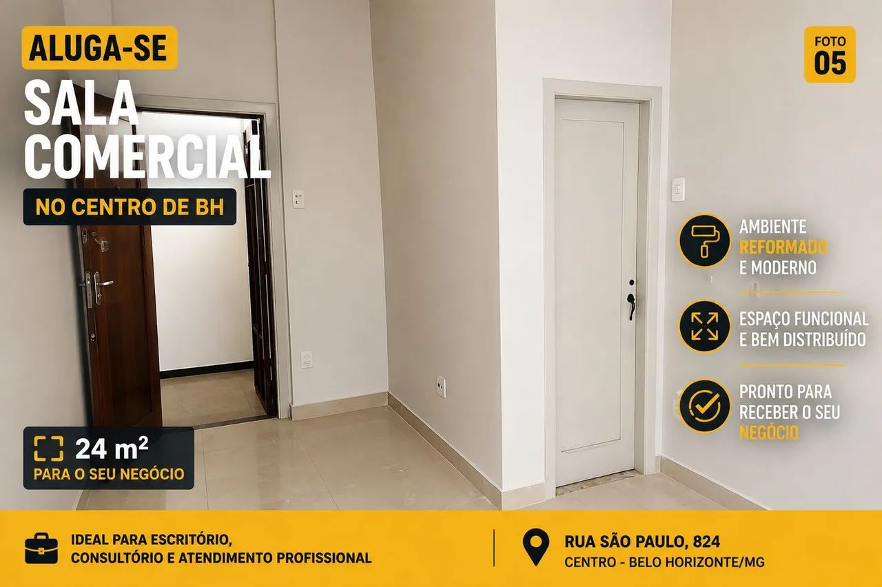 Sala Comercial 24m² Reformada no Centro de BH | Banheiro Privativo - Foto 5