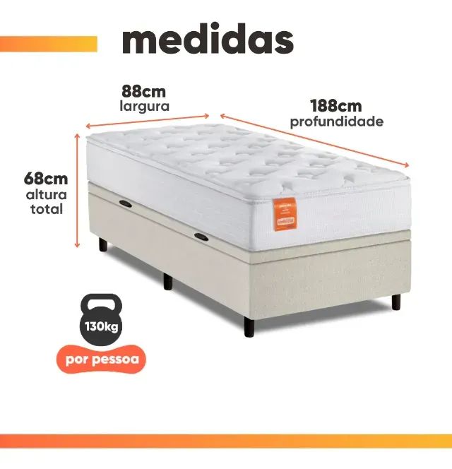 Cama de Solteiro Base Baú Bege + Colchão Ortobom Premium - Foto 2