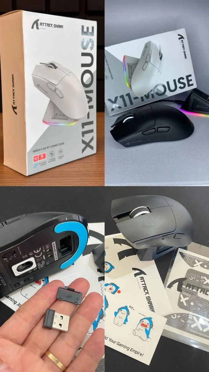 Mouse Attack Shark X11 Sem Fio PRETO NA CAIXA
