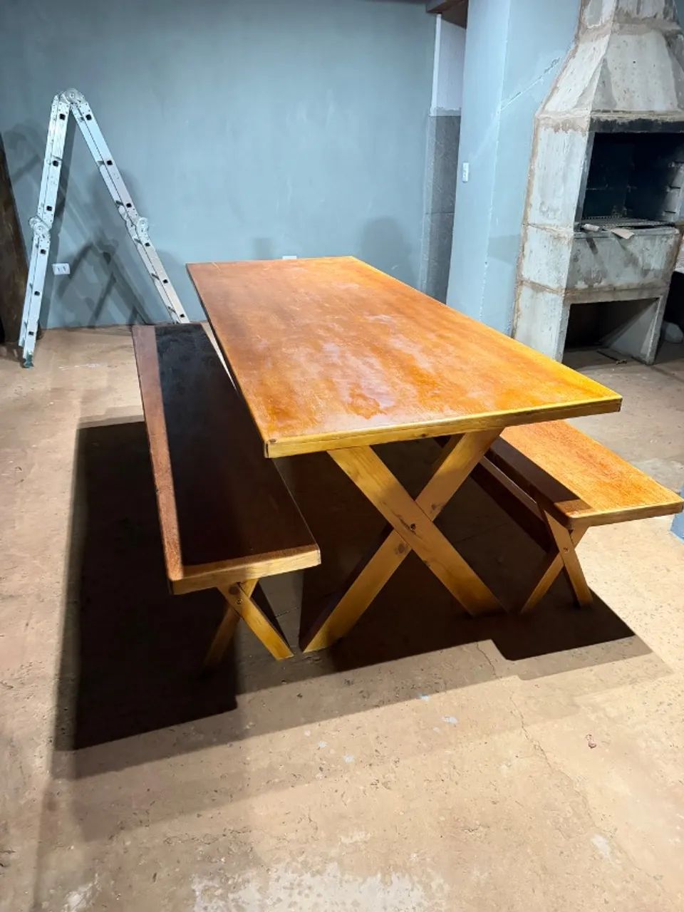 Mesa com 02 Bancos Rústica 2,20m nova (Promoção de Fábrica) - Foto 4