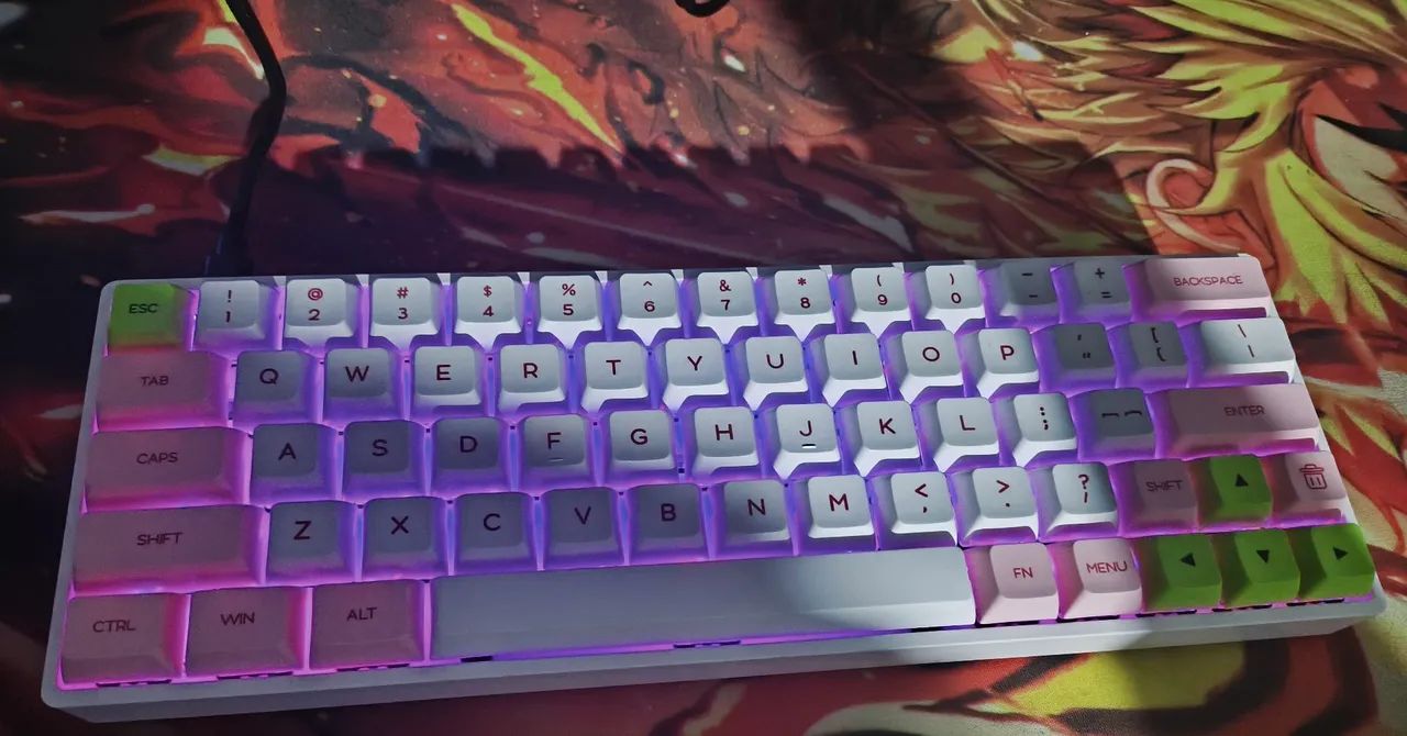 Teclado Mecânico Skyloong GK6X RGB 60% Branco Rosa e Verde
