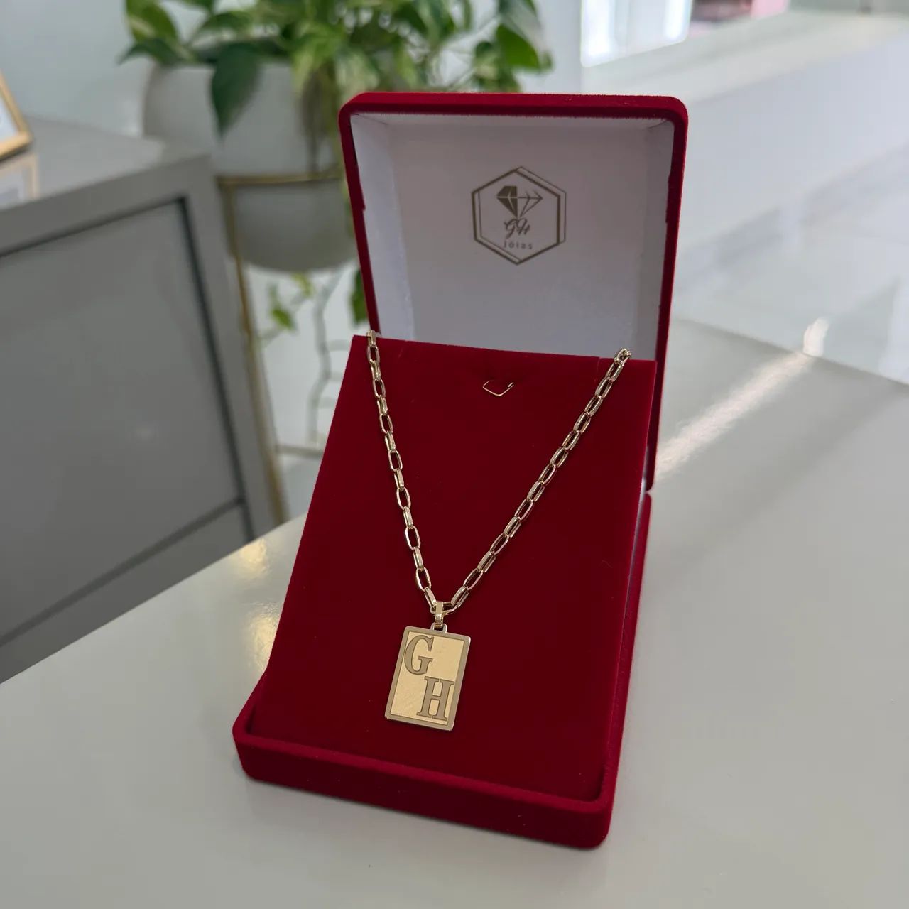 Corrente tijolinho com pingente ouro 18K