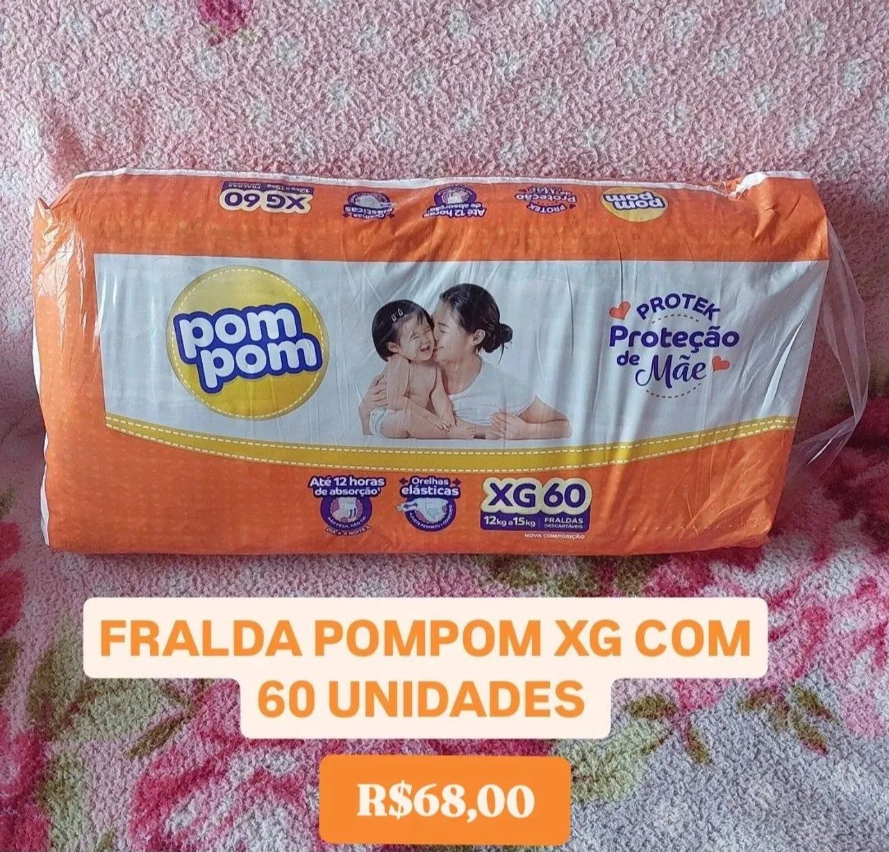 Fralda pompom XG com 60 unidades 