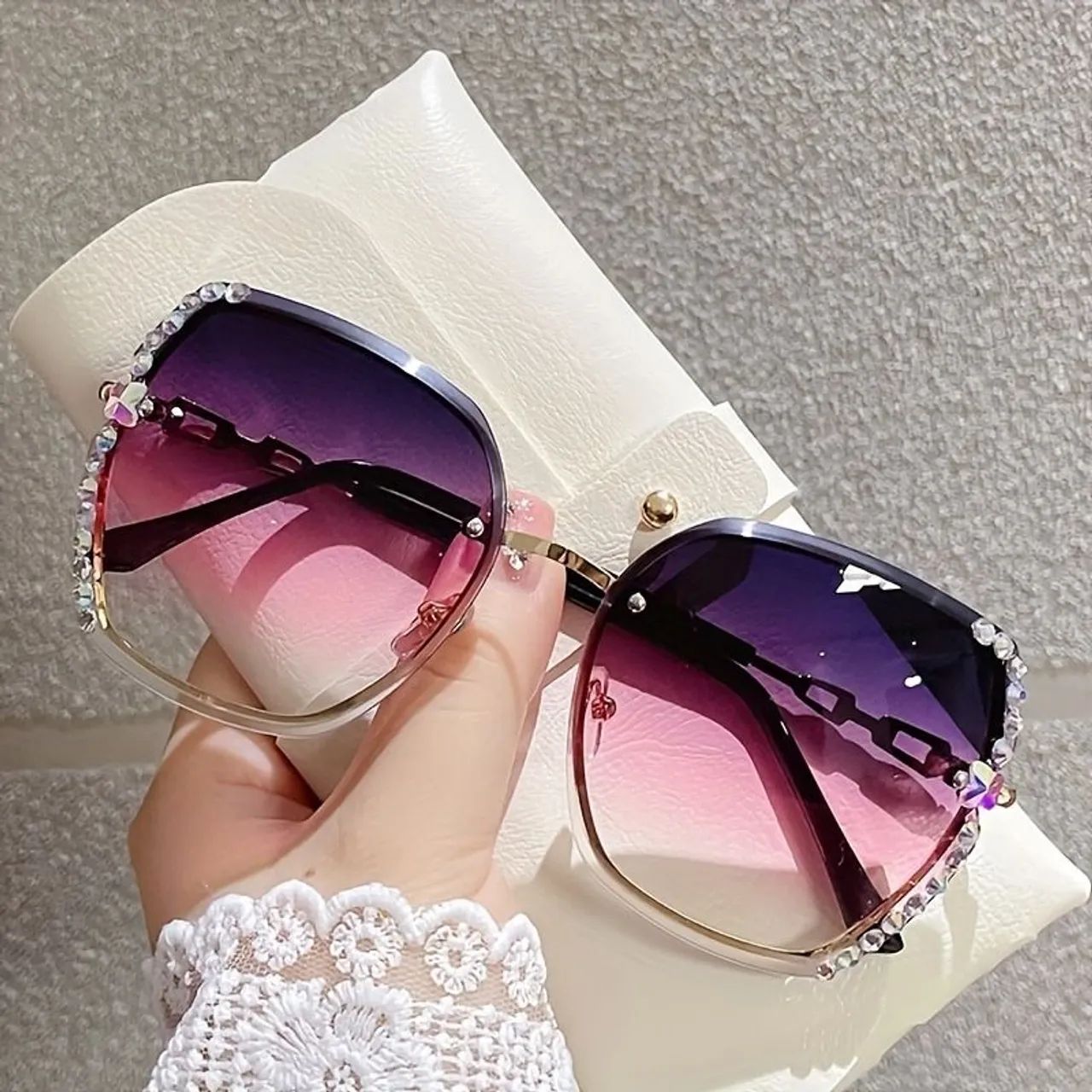 Óculo de sol feminino Luxo aro oversized