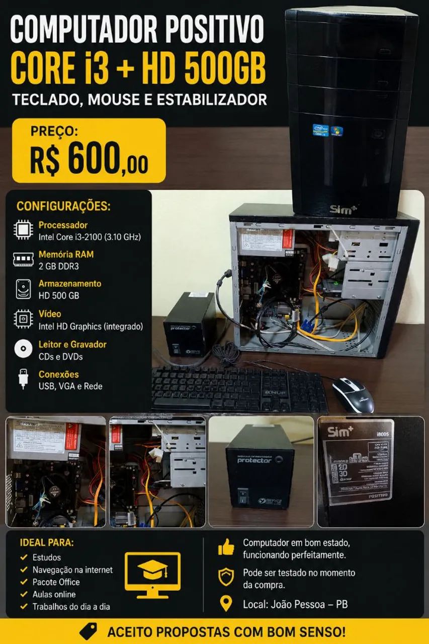 Computador positivo core i3 + HD 500gb