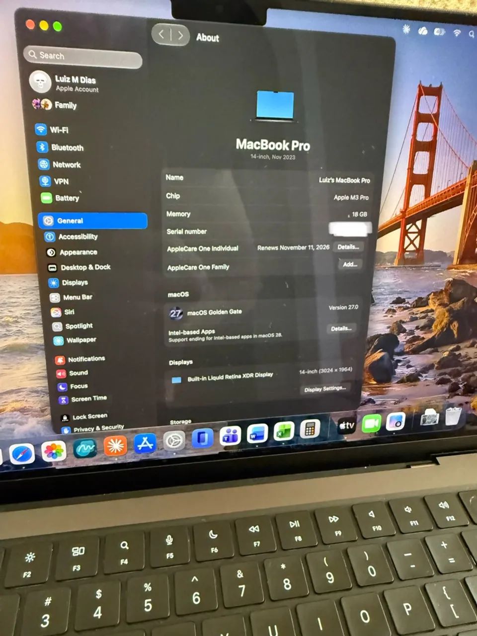 MacBook Pro  M3PRO 18G mem 512 SSD