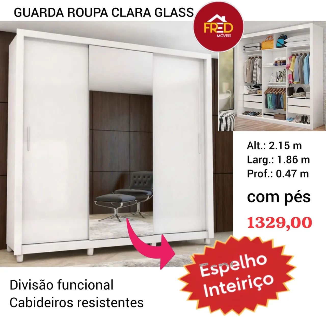 Guarda roupa com espelho porta de correr oferta  - Foto 2