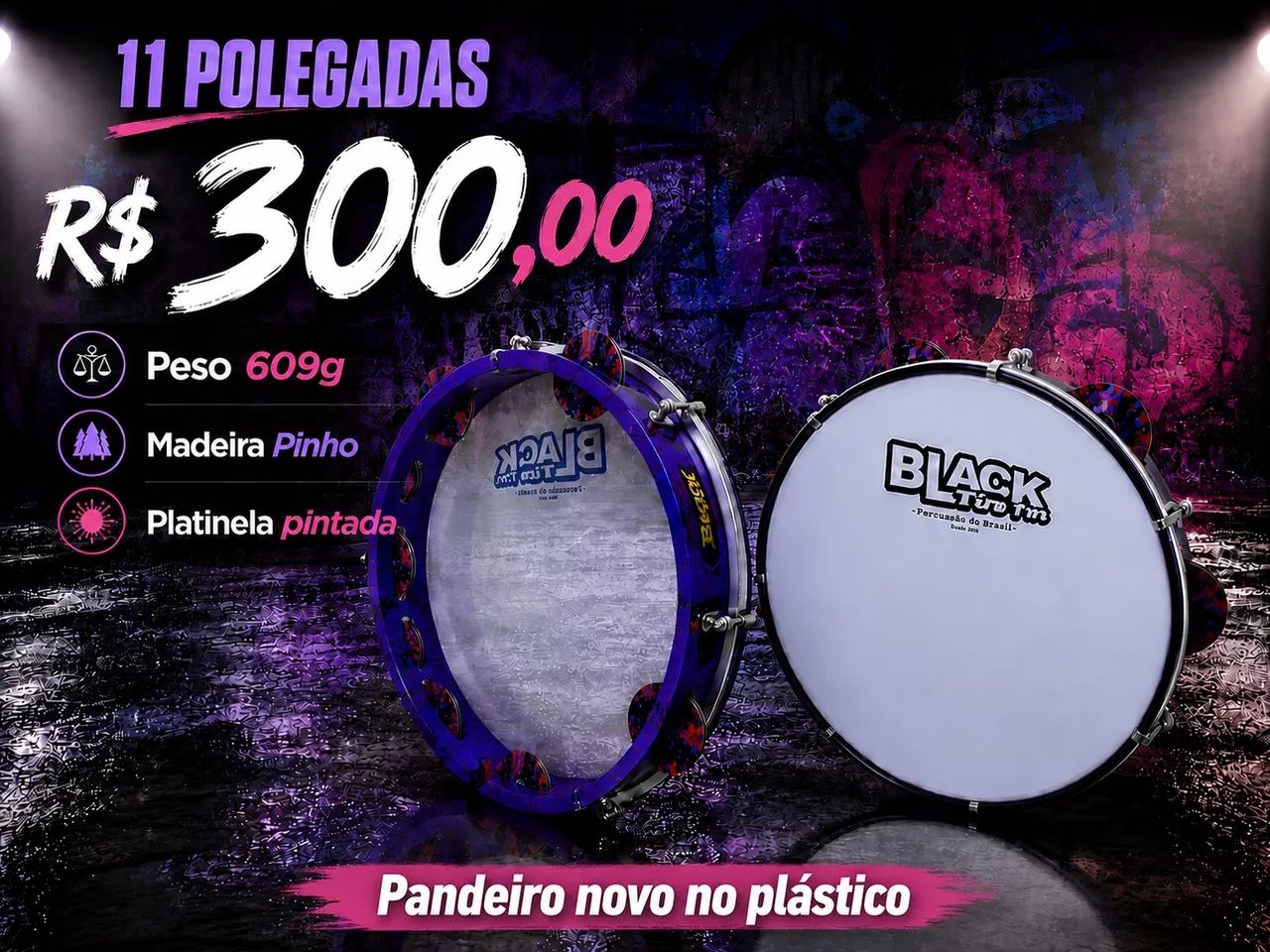 Pandeiro Black tin 11 polegadas NOVO