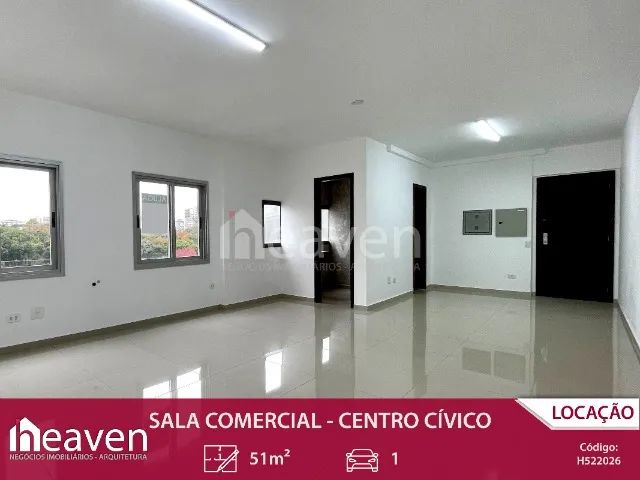Sala comercial no Centro Cívico com 51m² e 1 vaga 