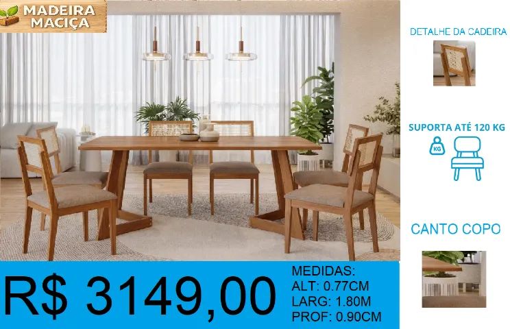 Mesa madeira maciça com 6 cadeiras - excelente qualidade