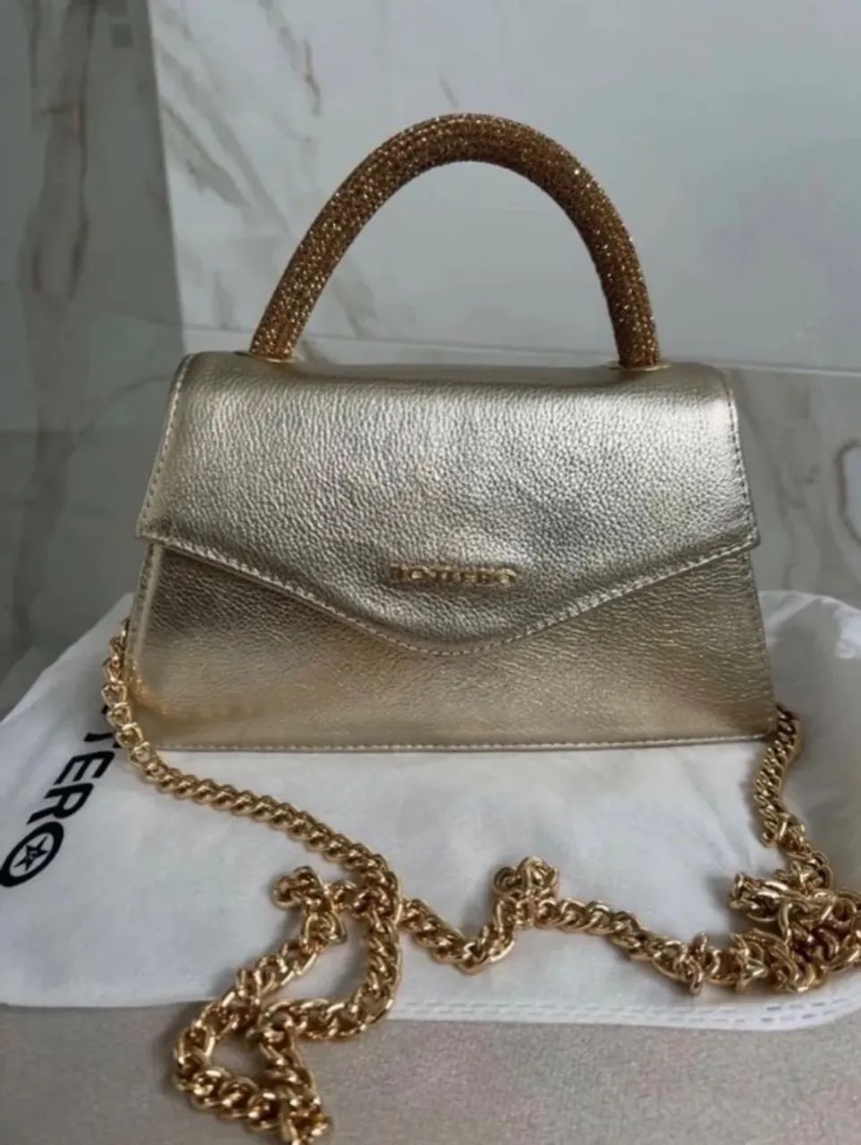 Bolsa Bottero Couro Legítimo Dourada Brilho - Foto 3