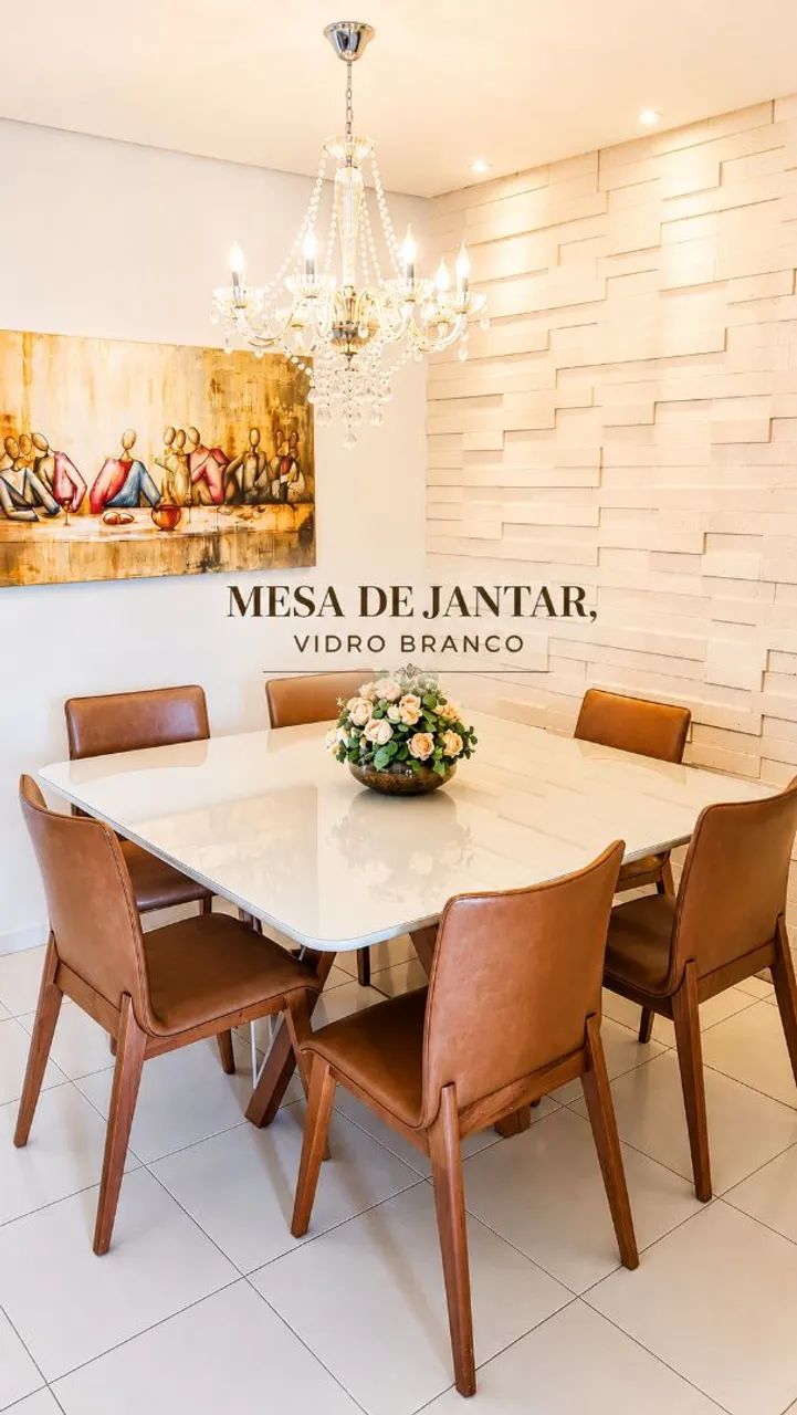 Mesa Vidro Branco Sala de Jantar