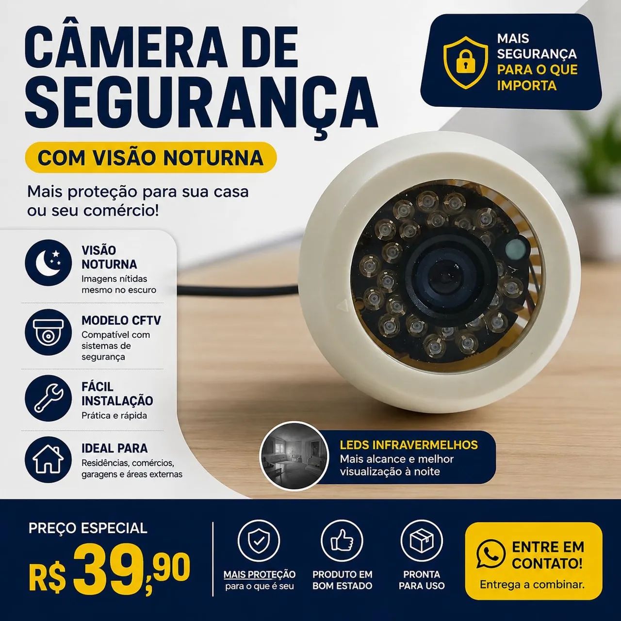 Câmera de Segurança com Visão Noturna - R$ 39,9