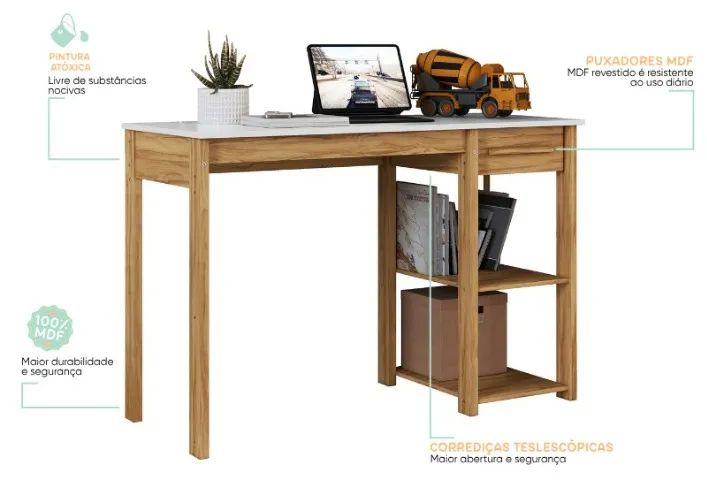 Mesa de Estudo com Gaveta, 100% MDF - Peroba - Foto 2