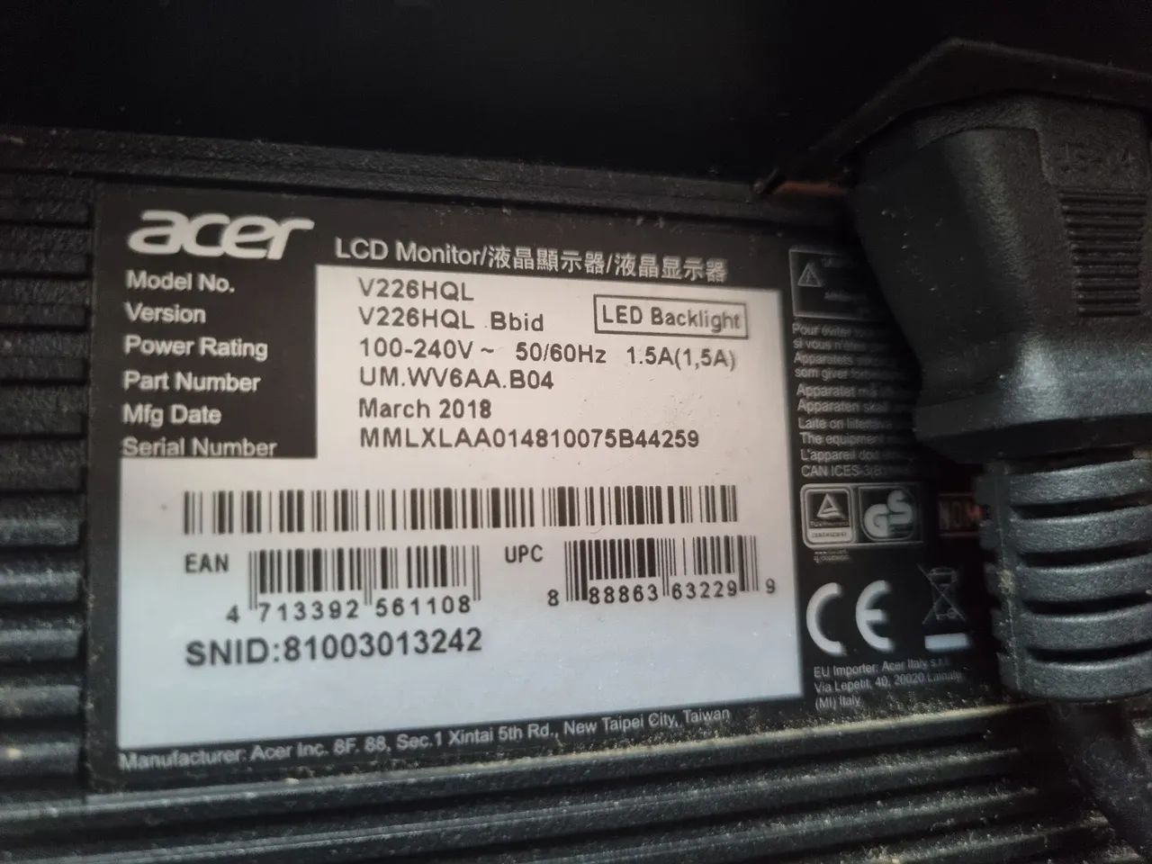 Monitor Acer V226HQL Bbid<br>Tamanho da tela: 21,5 polegadas<br>Resolução: Full HD (1920 × 1080) - Foto 3