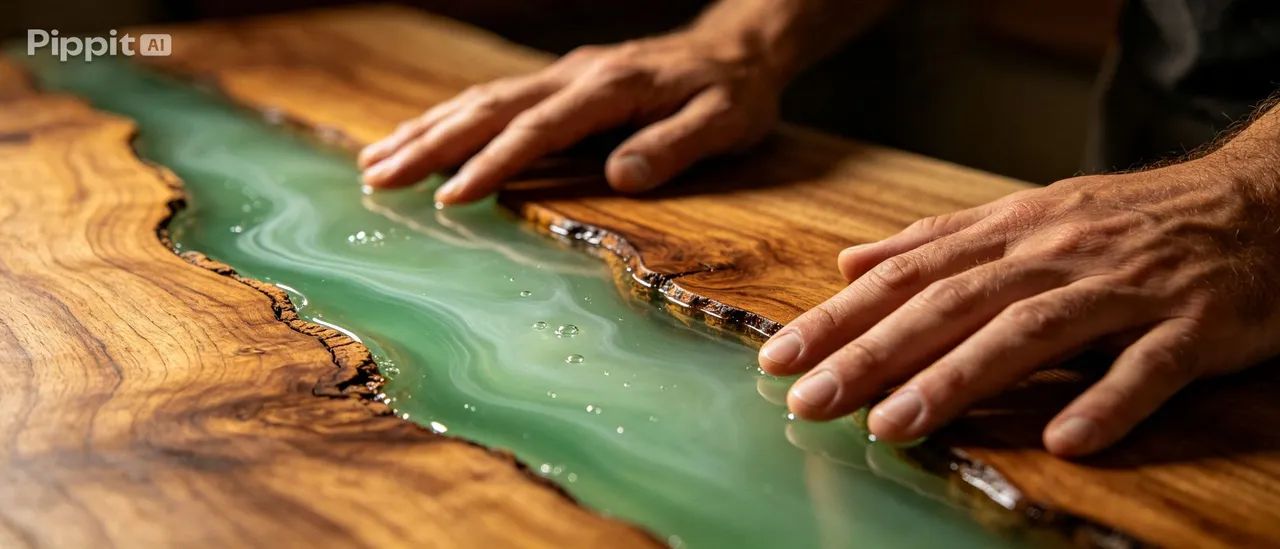 Mesa de madeira com resina - Foto 4