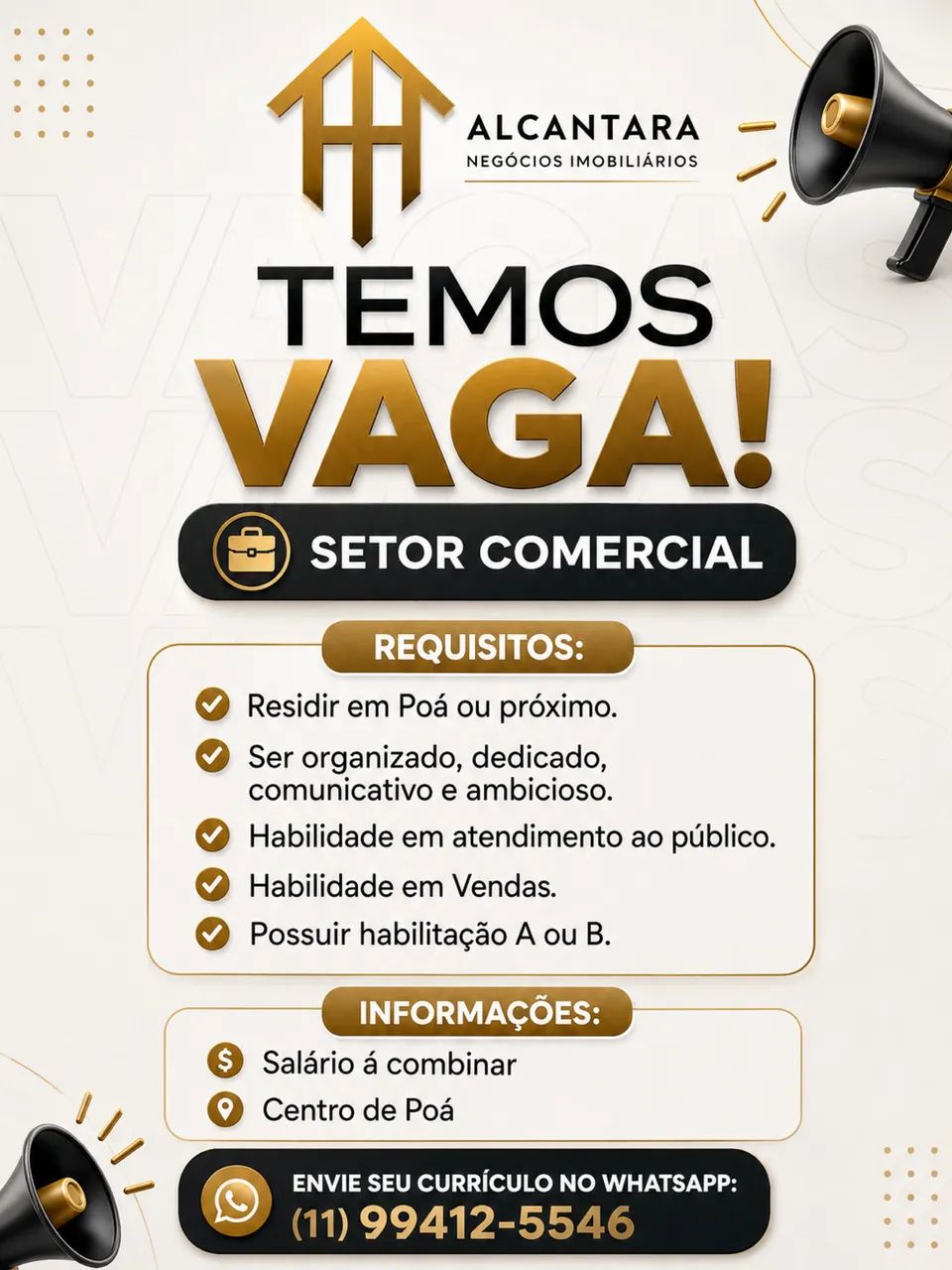 Vaga setor comercial imobiliária 