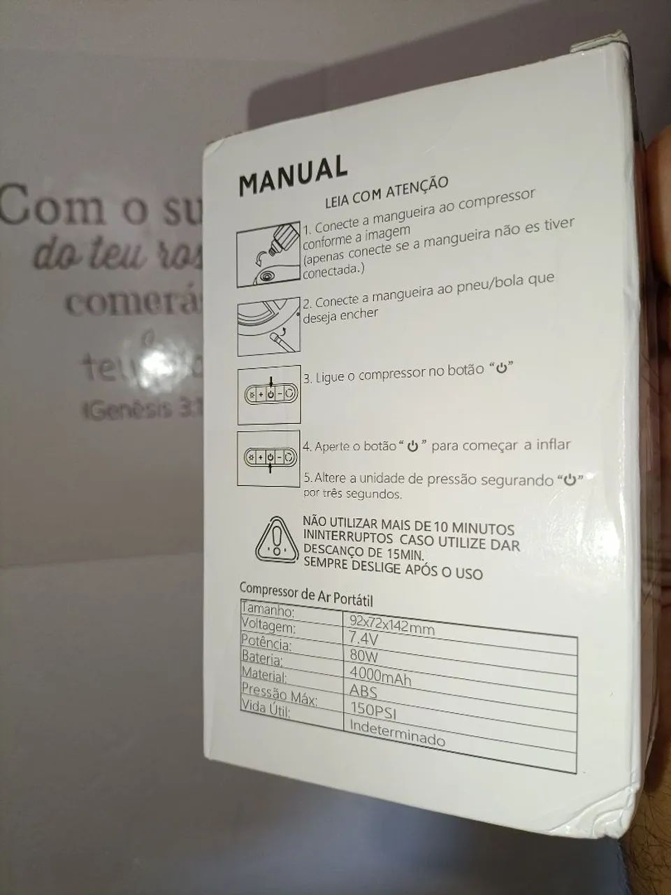 COMPRESSOR DE AR PORTÁTIL - MULTIUSO- INTELIGENTE C/ VISOR  DIGITAL E RECARREGÁVEL  - Foto 3